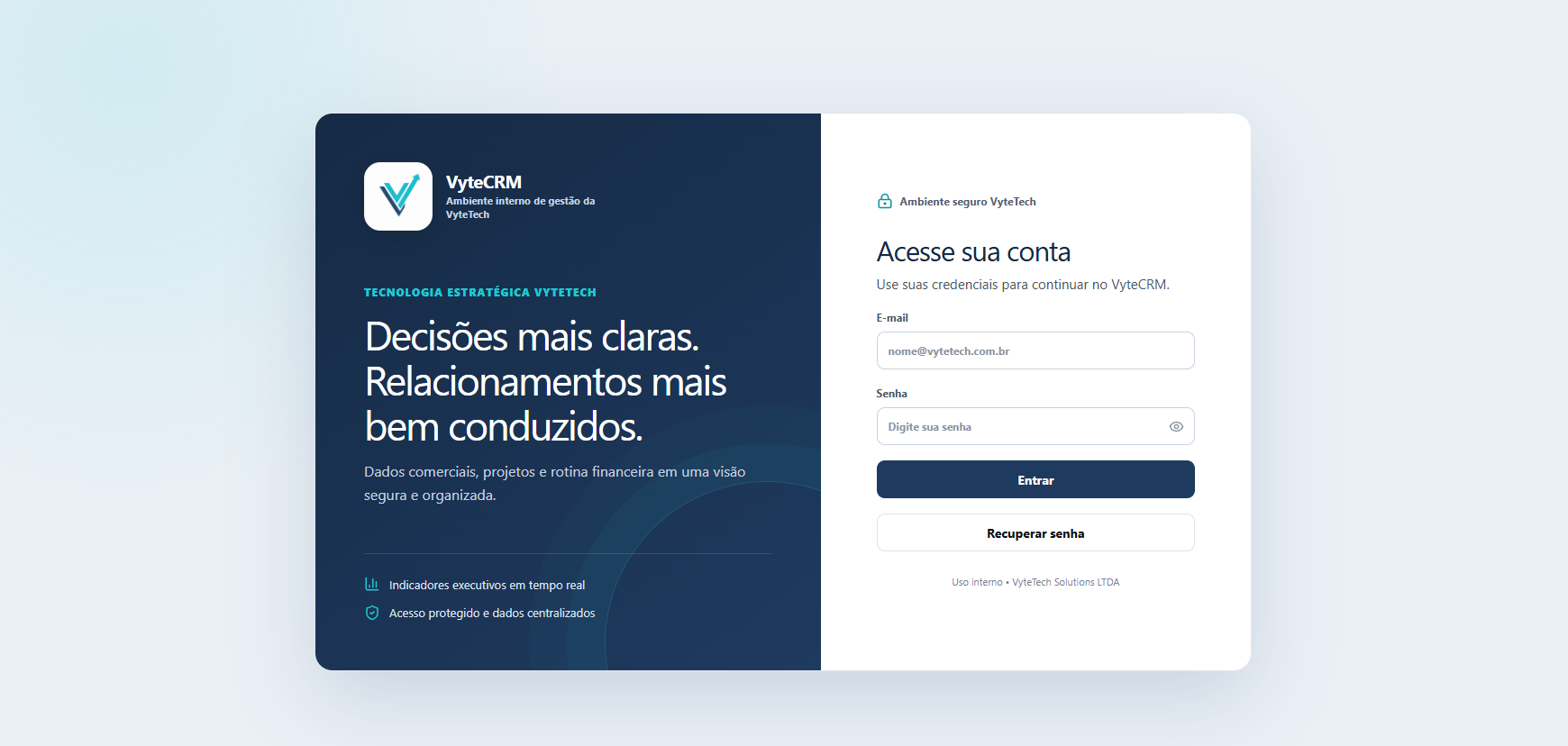 Tela de acesso seguro do VyteCRM